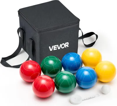 Produktbild von VEVOR Boccia Set mit 8 Harzkugeln (107 mm) & Kügelchen &Tragetasche (schwarz) & Messseil, Rot/Grün/Blau/Gelb, für 2 bis 8 Spieler, Boccia Spielset für Strand Rasen Familiengarten Outdoor