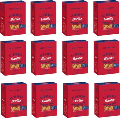 Produktbild von 12x Barilla Mezzi Rigatoni al Bronzo Bronze Gezogene Pasta 400g Rohe Verarbeitungsmethode