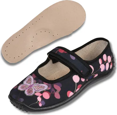 Produktbild von Schwarze Mädchen Turnschuhe/Kinder Hausschuhe mit Klettverschluss,Julia Schmetterling ZETPOL, 25 EU