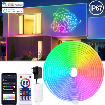 Produktbild von Neon LED Strip RGBIC Smart Silikon,5M Led Streifen IP67 Außen Innen,Led Lichtband Alexa Google Assistant Fernbedienung APP Dimmbar Timer Musik Sync.