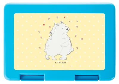Produktbild von Mr. & Mrs. Panda Snackbox Eisbär Umarmen - Gelb Pastell - Geschenk, Bentobox, Lustige Sprüche, Essensbox, Frühstücksbox, Bento Box, Jausenbox