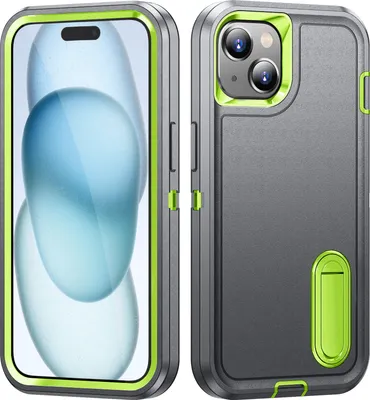 Produktbild von Hülle für iPhone 14 Plus /iPhone 15 Plus Hybrid Dreilagige Robust Stoßfest Schwerlast Schutzhülle mit Ständer Grau