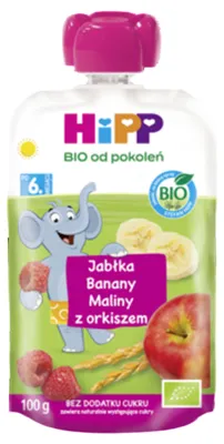 Zdjęcie produktu dla HiPPod pokoleń, Jabłka-Banany-Maliny z orkiszem, po 6. m-cu, 100 g
