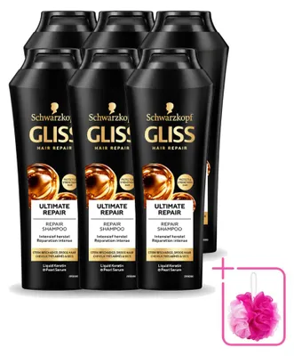Imagen del producto de 6 champús Gliss Kur Ultimate Repair para cabello dañado, 250 ml cada uno - Paquete económico - 6 unidades