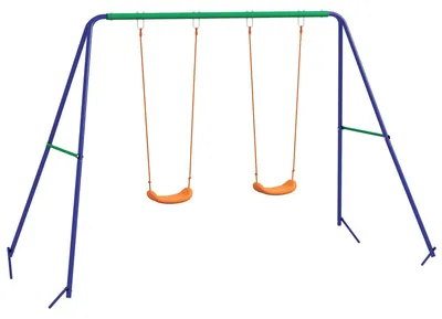 Produktbild von Kinderschaukel für Garten - Doppelschaukel - 2 UV-beständige Sitze - Metallgestell - Belastbarkeit 90 kg - für Kinder 3-8 Jahre - bunt