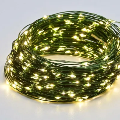 Zdjęcie produktu dla ACA Lighting 200 LED łańcuch dekoracyjny, WW, zielony przewód miedziany, 220-240V + 8 funkcji, IP44, 20m+3m, 600mA X01200152