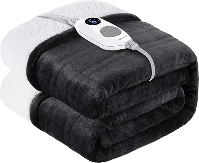 Produktbild von Heizdecke mit Abschaltautomatik, ?????????????? ???? Wärmedecke mit 6 Heizstufen & 10 Stunden Timer, ?????????????? ???????????? Elektrische Kuscheldecke für Schlafzimmer Wohnzimmer Büro Grau
