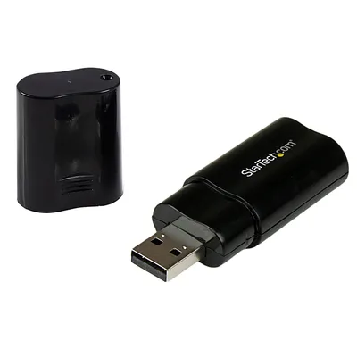 Produktbild von StarTech.com USB Audio Adapter, USB A, 2x3.5 mm, Schwarz, 53.5 g, 32.00 mm, 244.00 mm