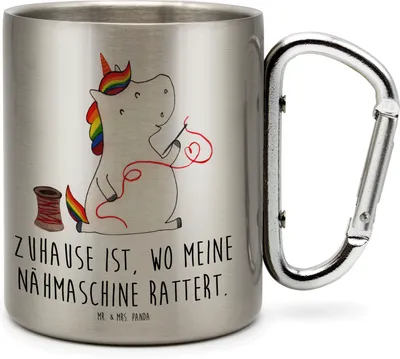 Produktbild von Mr. & Mrs. Panda wandertasse Einhorn Näherin - Transparent - Geschenk, Unicorn, Karabiner Becher, Teetasse, Einhörner, Häkeln, Freundin, Isolierbecher, Thermobecher