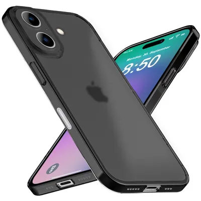 Image de Coque rigide NALIA Ultra Slim pour iPhone 16 – Transparente mate et ultra-fine (0,3 mm) – PHANTOM (ultra-fine et protection de l'appareil photo) – Marque berlinoise – Noir