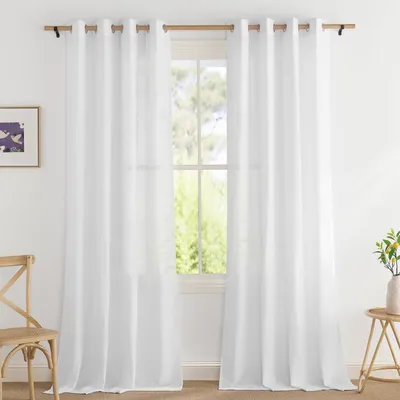 Image de Rideau semi-transparent en lin, blanc, dimensions 200 cm de hauteur x 140 cm de largeur, lot de 2