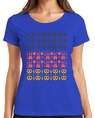 Immagine prodotto di Maglietta da donna, blu, taglia 3XL, con motivo : lederhosen (pantaloni di pelle), birra, pretzel, dirndl (abito tradizionale bavarese), Monaco di Baviera, cuore