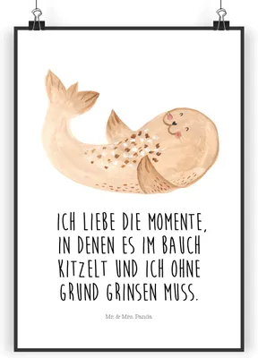 Produktbild von Mr. & Mrs. Panda Bild Robbe Liegen DIN A3 - Weiß - Geschenk, Strand, Lustige Sprüche, Freude, Lachen, Ostsee, wanddeko, Wandbild, Plakat, Nordsee, Kunstdruck, drucke
