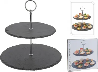 Produktbild von Servierständer mit 2 Ebenen Excellent Houseware, Bambus/Metall, 25x23 cm, Anthrazit