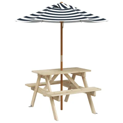 Produktbild von Picknicktisch für 4 Kinder mit Sonnenschirm Massivholz Tanne
