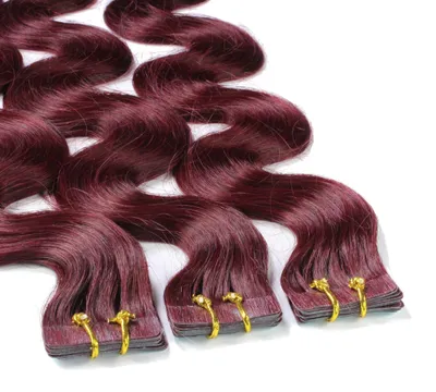 Produktbild von hair2heart Tape Extensions Echthaar Gewellt - 10 Tapes 2.5g 50cm Burgundy
