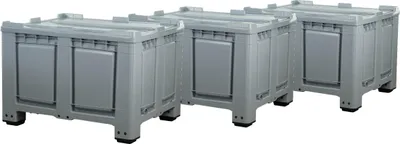 Produktbild von 3 Stück Palettenbox mit Deckel 680l 1200x1000x790 mm Grau - 4 Füsse