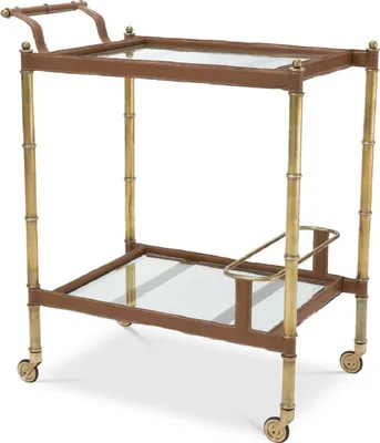 Produktbild von Casa Padrino Luxus Servierwagen Vintage Messingfarben / Braun 74 x 44,5 x H. 84 cm - Hotel Restaurant Gastronomie Trolley - Luxus Accessoires