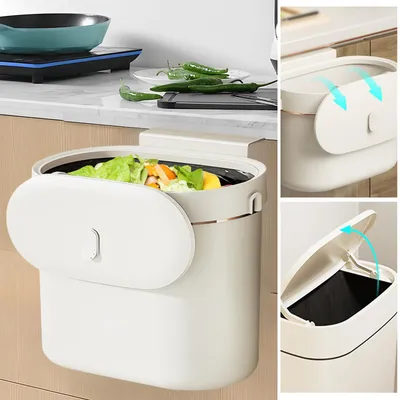 Immagine prodotto di Contenitore per rifiuti da appendere, capacità 7 litri, con coperchio e gancio, ideale per la cucina