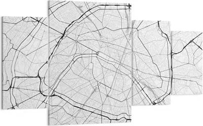 Produktbild von Bild auf Leinwand - Leinwandbild - 4 Teile - Stadt Karte Paris - 160x90cm - Wand Bild - Wanddeko - Wandbilder - Leinwanddruck - Bilder - Wanddekoration - Leinwand bilder - Wandbild - DL160x90-4868