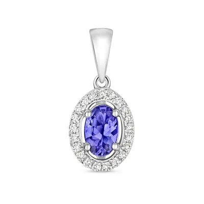 Produktbild von 9 Karat (375) Weißgold Damen - Diamant Anhänger Brillant-Schliff 0.09 Karat HI - I1 mit Tansanit - 17mm*8mm; TRS3485