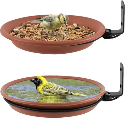 Produktbild von 2 Stücke Vogelfutterspender und Vogeltränke Hängend, Vogelbad für Garten Balkon, Winterfest Vogeltränke für Balkongeländer,Vogelfutterhaus Balkongeländer Rund mit Wandhalterung,Anlocken von Wildvögeln