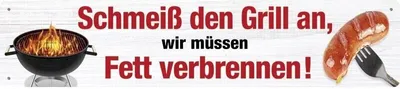 Produktbild von Grill an - Fett verbrennen, Straßenschild aus Blech 46x10 cm, STR 171