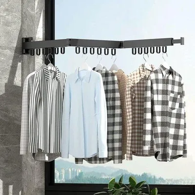 Image de Porte-vêtements, noir, pliable en trois, télescopique