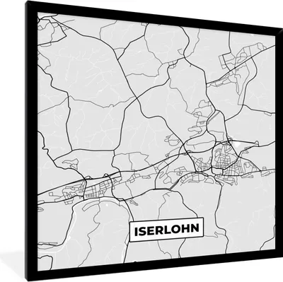 Produktbild von MuchoWow® Gerahmtes Poster Karte - Iserlohn - Deutschland - Stadtplan - Karte 40x40 cm - Poster mit Schwarzem Bilderrahmen Wandposter Rahmen Foto Bilder - Mit Rahmen - Wanddekoration Schlafzimmer