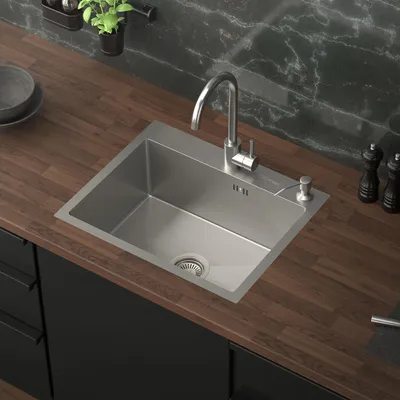 Produktbild von ML-Design Küchenspüle mit Ablaufgarnitur und Seifenspender, Silber, aus Edelstahl