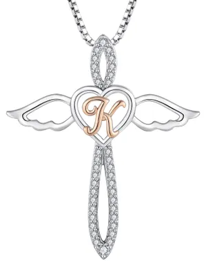 Productafbeelding van Initialen Hanger Halsketting 925 Sterling Zilver met Zirkonia