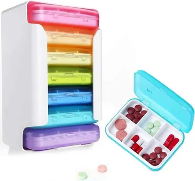 Produktbild von Tablettenbox Tablettenbox 7 Tage - Pillendose 6 Fächer - Medikamentenbox Leicht Zu Öffnen BPA-frei für Vitamine, Fischöle, Nahrungsergänzungsmittel