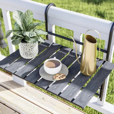 Immagine prodotto di Tavolo pensile da balcone 'Petäjävesi' in legno pieghevole 60 x 40 x 58 cm Grigio, strutturato