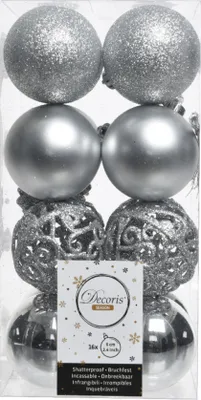 Produktbild von Weihnachtskugeln Kunststoff 6cm silber, 16 Stück