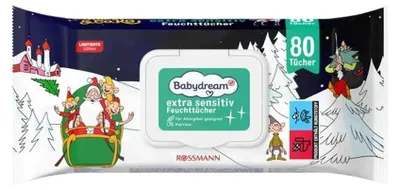 Produktbild von Babydream Feuchttücher extra sensitiv – Limited Edition „Weihnachtsmann & Co. KG“ – 80 Stück – 1 Pack – NEU &(Design zufällig)