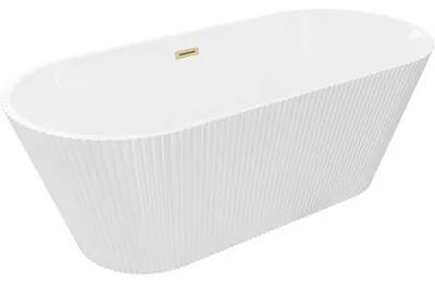 Obrázek produktu pro Mexen Yara volně stojící vana rýhovaná 170 x 75 cm, bílá, přepad zlatý kartáčovaný - 52861707500-55