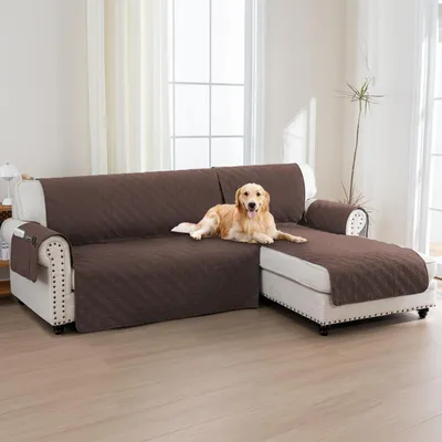 Produktbild von Sofaüberzug L-Form 247cm wasserdicht, reversibel, braun