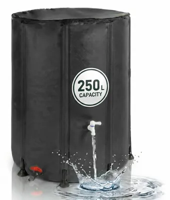 Image de Réservoir d'eau pliable Relaxdays, 250 L, jardin et balcon, 2 robinets, trop-plein, couvercle avec protection anti-feuilles, réservoir d'eau, PVC, noir