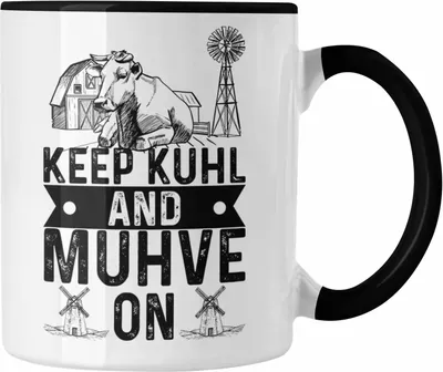 Produktbild von Trendation - Keep Kuhl And Muhve On Tasse Geschenk Bauer Landwirt Lustiger Spruch Lustig (Schwarz)