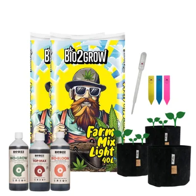 Obrázek produktu pro Sada pro pokojové rostliny s půdou 2x 40L Farm Mix Light a 3 textilními květináči 16L Advanced (3x250ml) Indoor