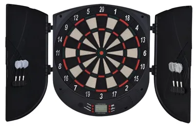 Produktbild von Elektronische Dartscheibe Mit Tür Soundeffekte, Automatische Wertung, 6 Darts, 26 Spiele, 185 Trefferoptionen, Für 8 Spieler