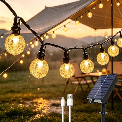 Lichtsnoer 12 m Solar 100 LED warmweiß IP65 8 Modi USB