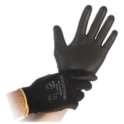 Image de Hygostar 33933 Feinstrickhandschuhe Black Ace schwarz Gr. 10/XLPolyuréthaneBeschichtung Trägermaterial Nylon