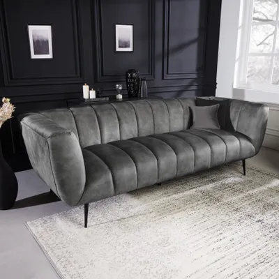 Produktbild von riess-ambiente Design 3-Sitzer Sofa NOBLESSE 225cm grau Samt Federkern schwarze Metallfüße Couch Dreisitzer