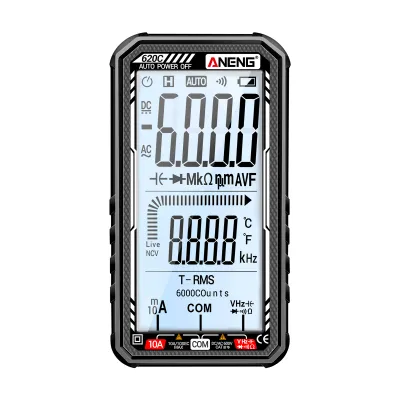 Produktbild von ANENG 620C Multimetr cyfrowy 6000 zliczeń Tester tranzystorów True RMS Samochodowy miernik pojemności elektrycznej Amperomierz AC/DC Woltomierz, czarny