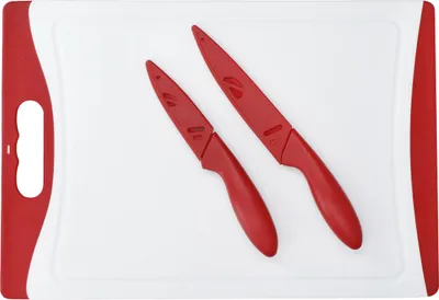 Produktbild von KitchenCraft Schneidebrett 36 x 24 cm und 2 Messer, rot
