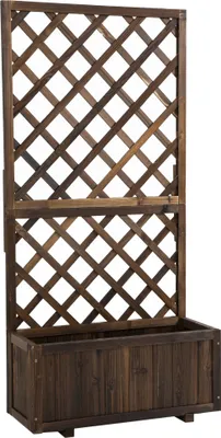 Produktbild von Outsunny kvetináč box s mriežkou kvetinový box lezenie box ruža oblúk s lezenie podporu pre popínavé rastliny záhradné drevo zuhoľnatené 72,5 x 31,5 x 149,5 cm