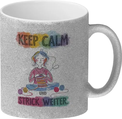 Produktbild von Keep calm und strick weiter Glitzer-Kaffeebecher