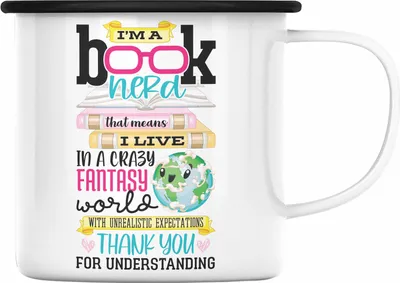 Produktbild von Trendation - Leseratte Geschenk Emaille Tasse I'm A Book Nerd Bücher Lesen Bücherwurm Geschenk Spruch Lesen (Schwarz)
