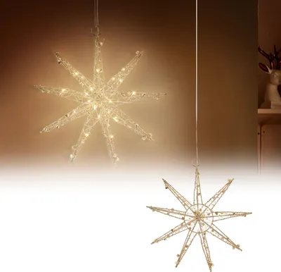 Produktbild von ECD Germany LED Deko Weihnachtsstern 30cm mit 30 warmweißen LEDs Gold batteriebetrieben Weihnachten Schneeflocke mit Timer Weihnachtsdeko Fensterdeko